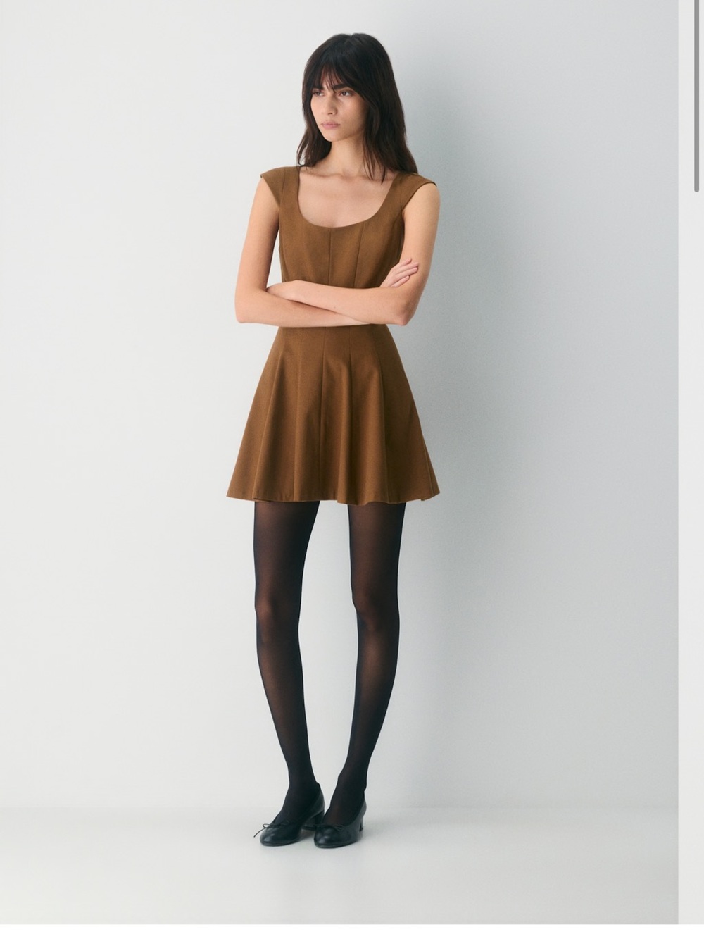 Aritzia Sunday Best Brown Mini Doe Dress